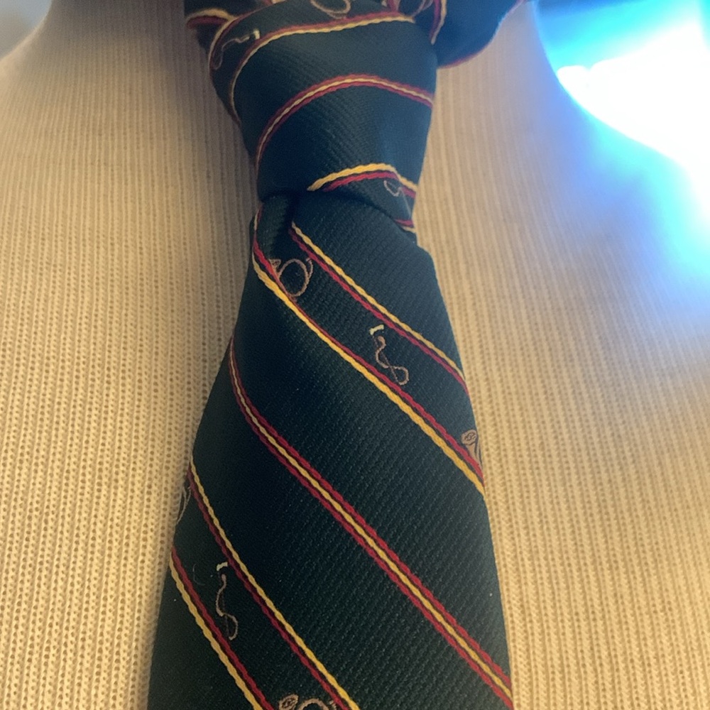 80’s CORNICHE FRENCH HORN HUNTING HORN FOX HUNT NECKTIE EQUESTRIAN